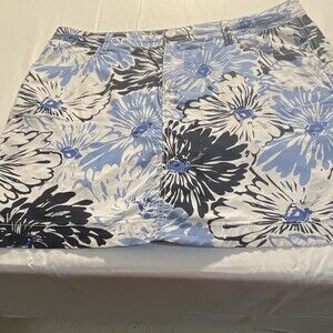 St. John's Bay Women's Floral Mini Denim Skirt Blue White Black Stretch 12